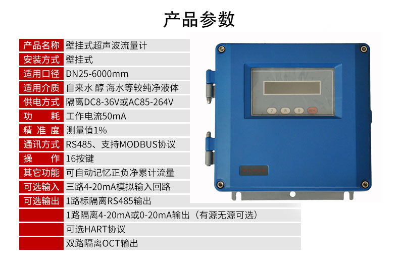固定式超聲波流量計產品參數